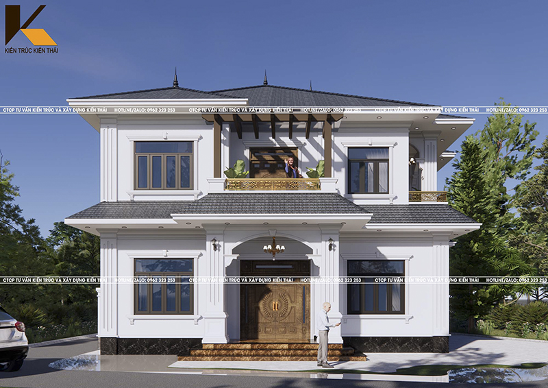 Mẫu biệt thự 2 tầng hiện đại mái Nhật tại Lý Nhân Hà Nam – Ninh Bình góc chính diện