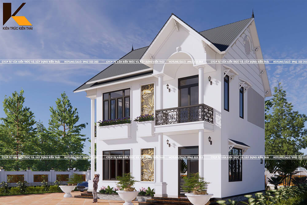 Mặt tiền biệt thự 2 tầng mái Thái tân cổ điển sang trọng tại Ninh Bình