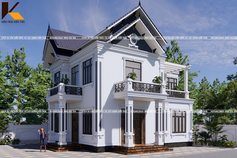 Mẫu biệt thự 3 tầng tân cổ điển sang trọng tại Ninh Bình góc nhìn chính diện