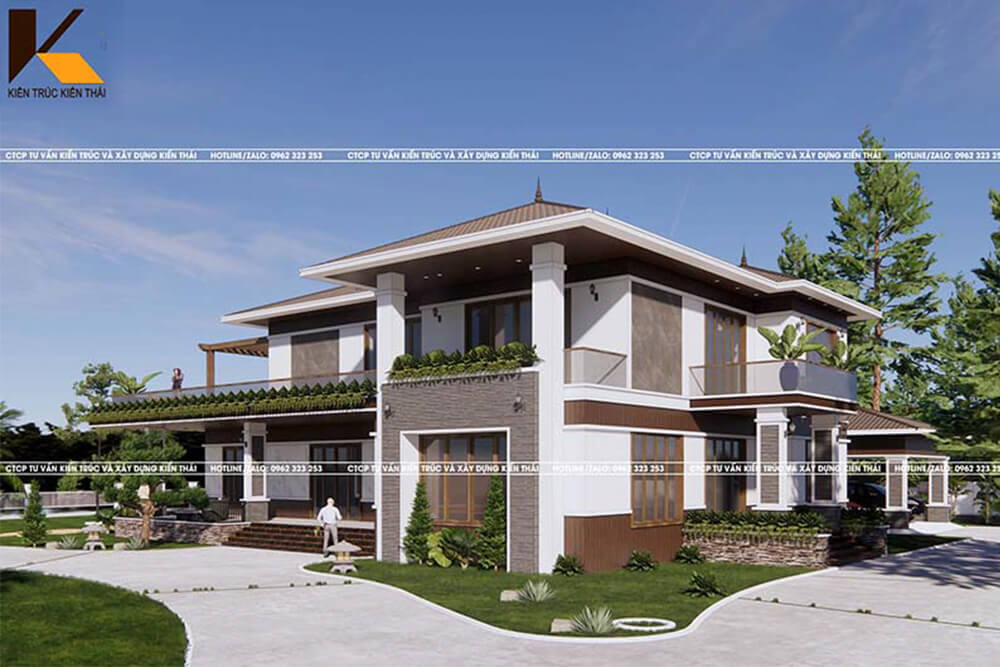 Góc nghiêng biệt thự mái Nhật với sân vườn xanh