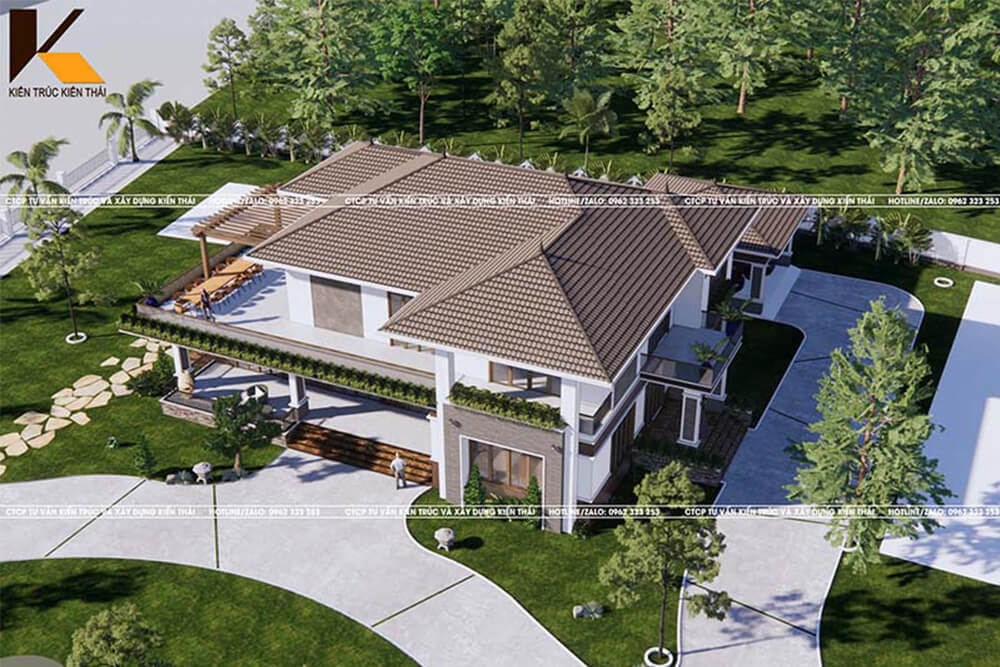 Biệt thự 2 tầng mái Nhật hiện đại nhìn từ trên cao