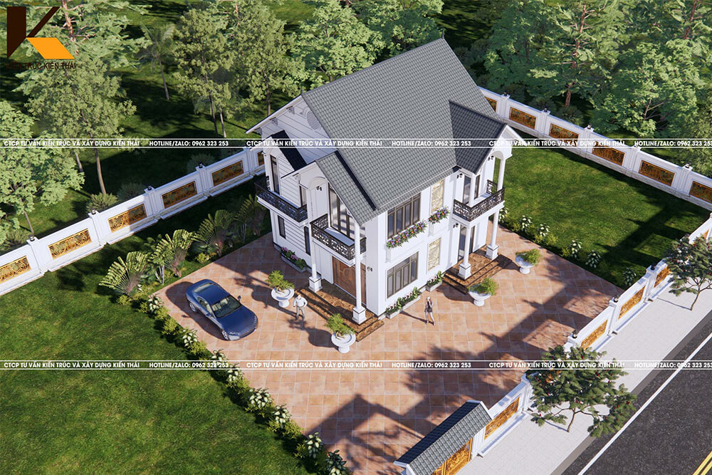 Biệt thự 2 tầng mái Thái tân cổ điển sang trọng tại Ninh Bình nhìn từ trên cao