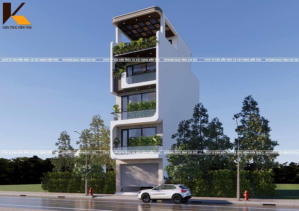 Ban công kính và lam nhôm hiện đại nhà phố 1 mặt tiền