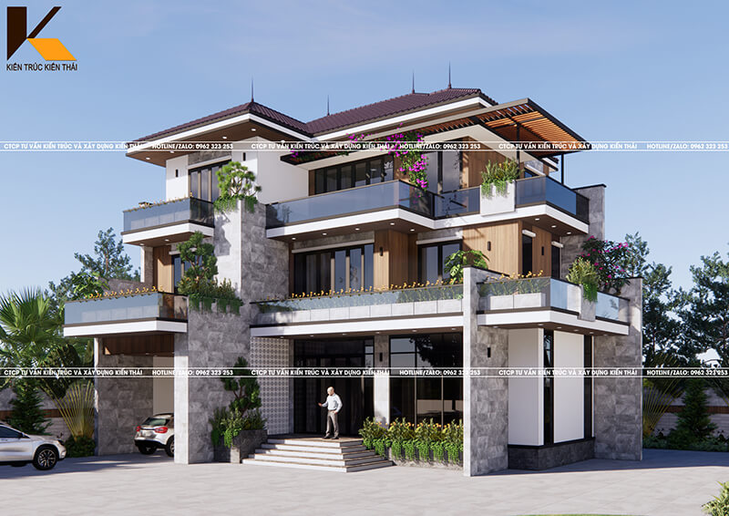 Thiết kế biệt thự 3 tầng hiện đại mái Nhật tại Nho Quan – Ninh Bình