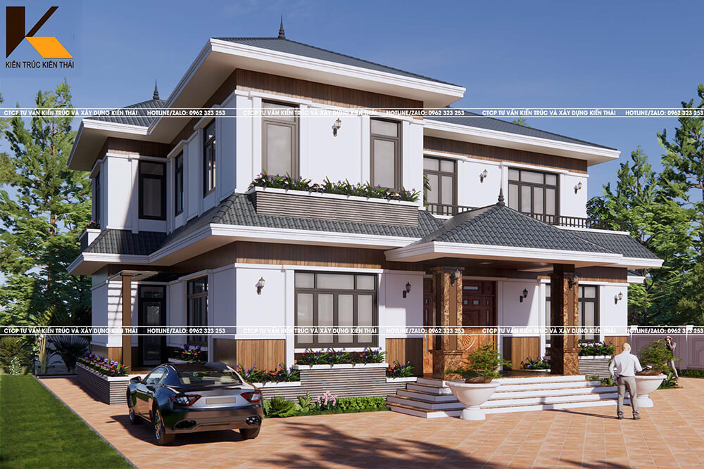 Mẫu biệt thự 2 tầng mái Nhật sang trọng, phù hợp gia đình Việt, thi công tại Ninh Bình.