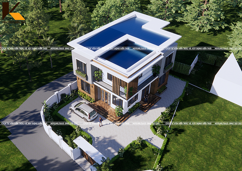 Biệt thự 2 tầng mái bằng hiện đại 240m² tại Ninh Phúc – Ninh Bình do Kiến Trúc Kiến Thái thiết kế