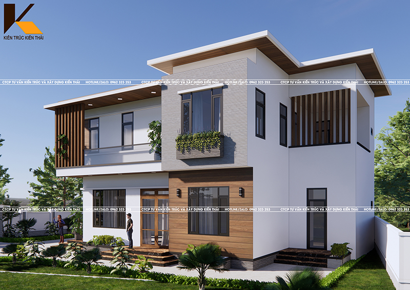 Biệt thự 2 tầng mái bằng hiện đại 240m² tại Ninh Phúc – Ninh Bình do Kiến Trúc Kiến Thái thiết kế