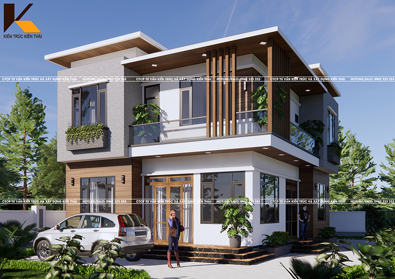 Biệt thự 2 tầng mái bằng hiện đại 240m² tại Ninh Phúc – Ninh Bình do Kiến Trúc Kiến Thái thiết kế