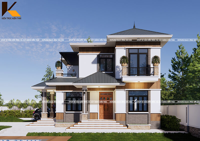 Biệt thự 2 tầng mái Nhật sân vườn rộng có hồ bơi