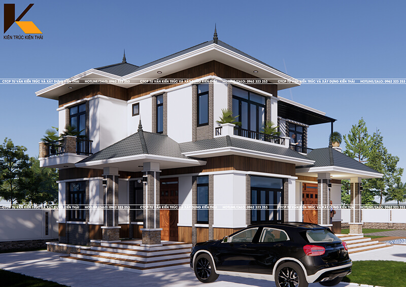 Biệt thự 2 tầng mái Nhật sân vườn rộng có hồ bơi