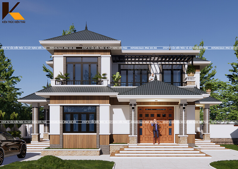 Biệt thự 2 tầng mái Nhật sân vườn rộng có hồ bơi