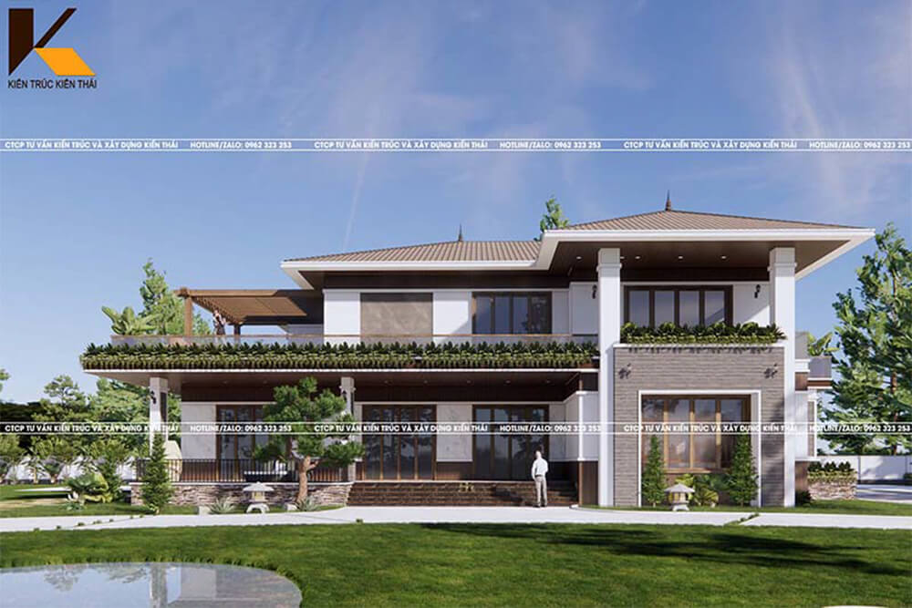 Biệt thự 2 tầng đẳng cấp với thiết kế mở và nhiều cây xanh