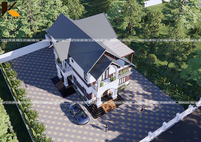 phối cảnh Mẫu biệt thự 2 tầng mái Nhật hiện đại