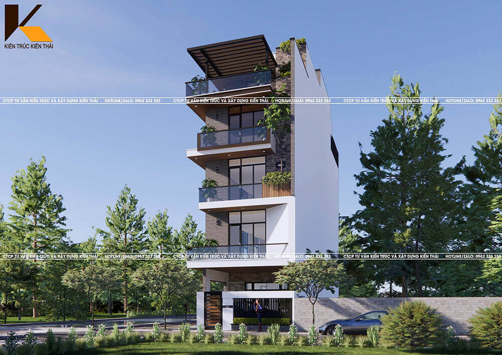 Ban công kính nhà phố 2 mặt tiền phong cách hiện đại