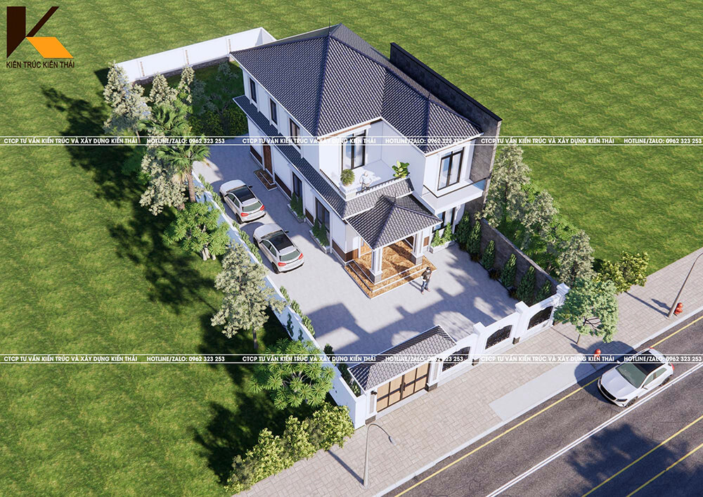 Mặt bằng công năng biệt thự 2 tầng mái Nhật 4 phòng ngủ