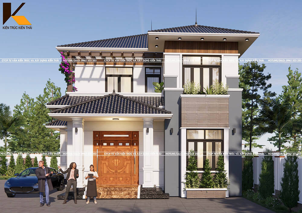 Sân vườn nhà mái Nhật 2 tầng tại Ninh Bình – Kiến Thái Architect