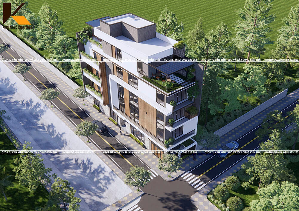 Phối cảnh nhà phố 2 mặt tiền 5 tầng hiện đại tại Ninh Bình