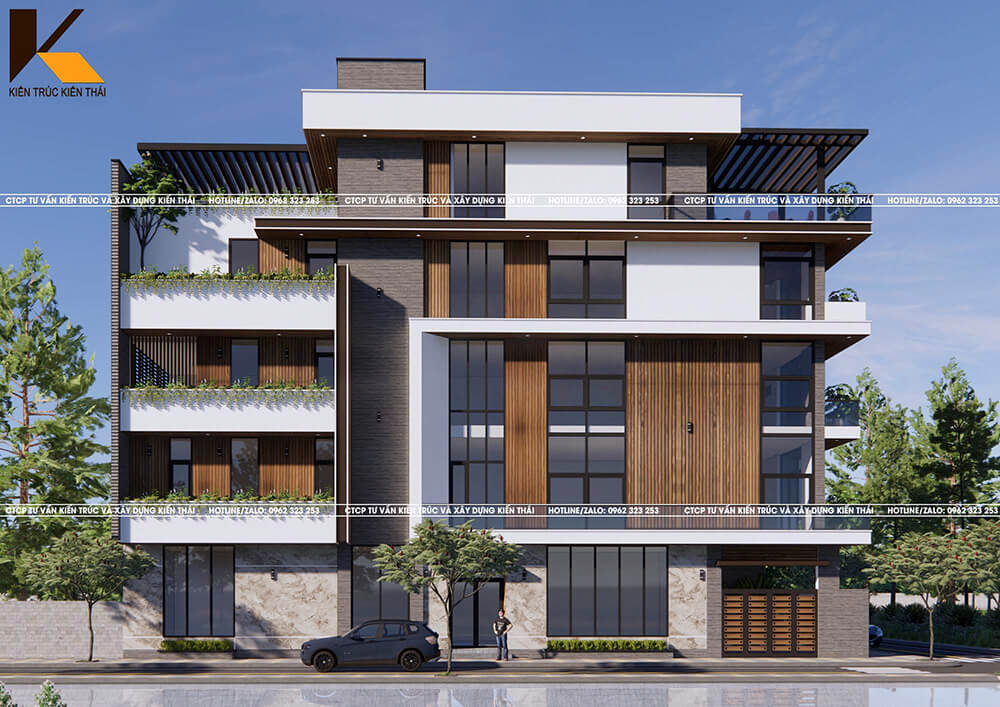 Phối cảnh nhà phố 2 mặt tiền 5 tầng hiện đại tại Ninh Bình